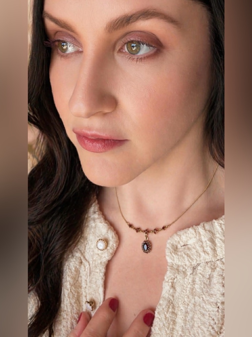 Romantic Garnet Drop Necklace in 10K Gold